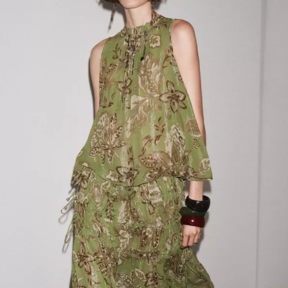 Zara Green Floral Women's Top